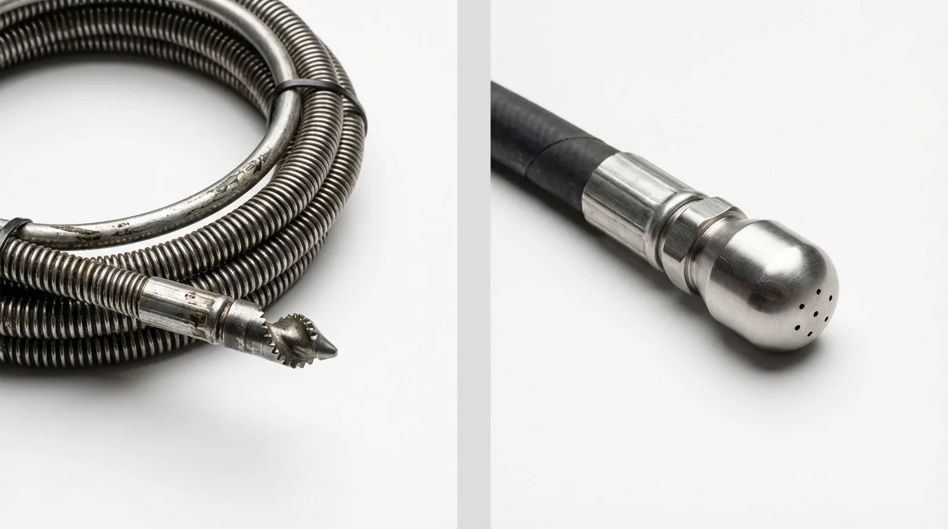 Drain snake cable and hydro jetting nozzle used for drain cleaning in Spindale, NC