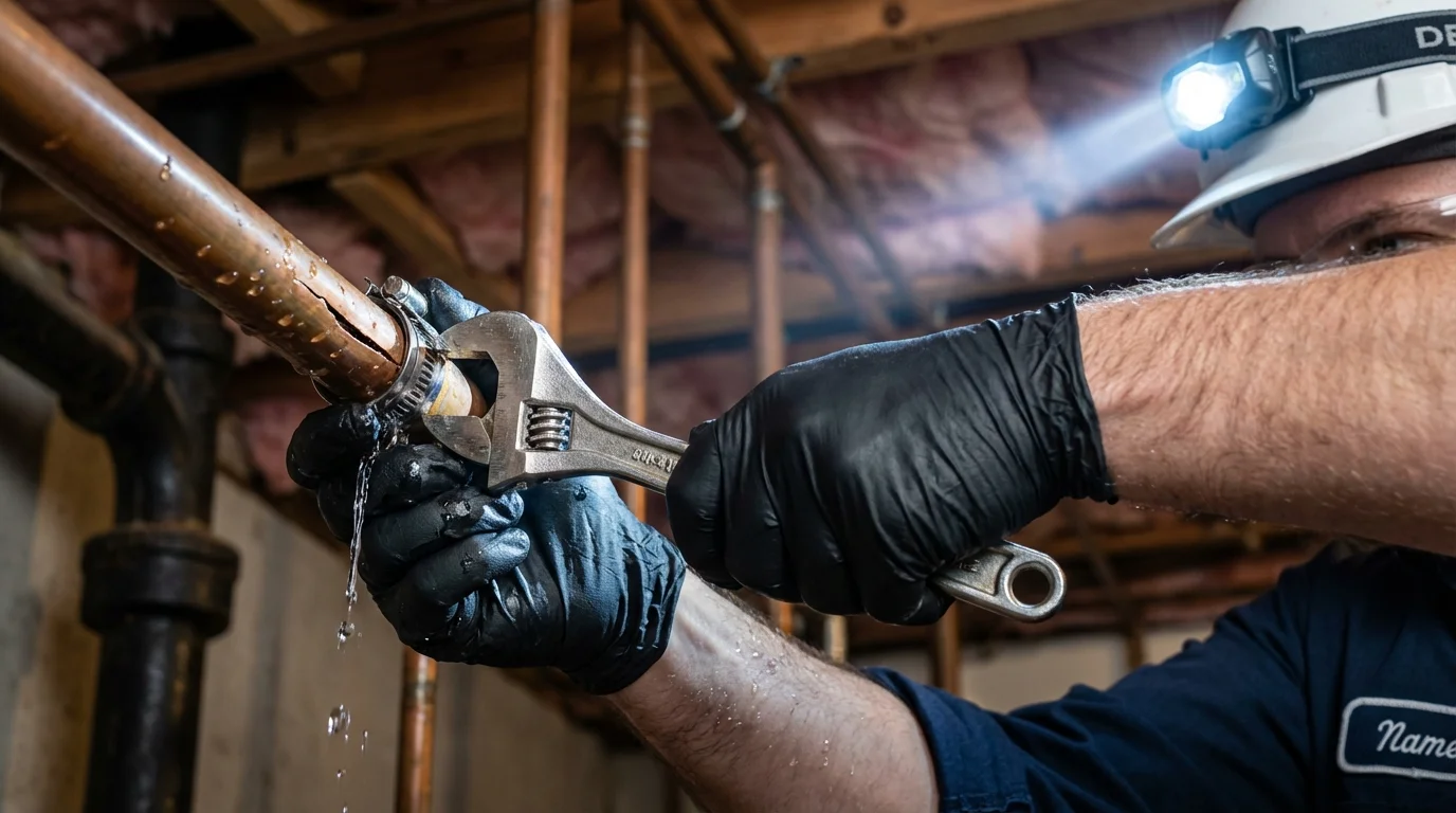 Emergency pipe clamp repair being performed by a Johns Plumbing LLC plumber in Spindale