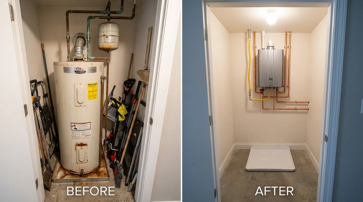 Tank water heater versus wall-mounted tankless unit comparison for Spindale, NC homeowners